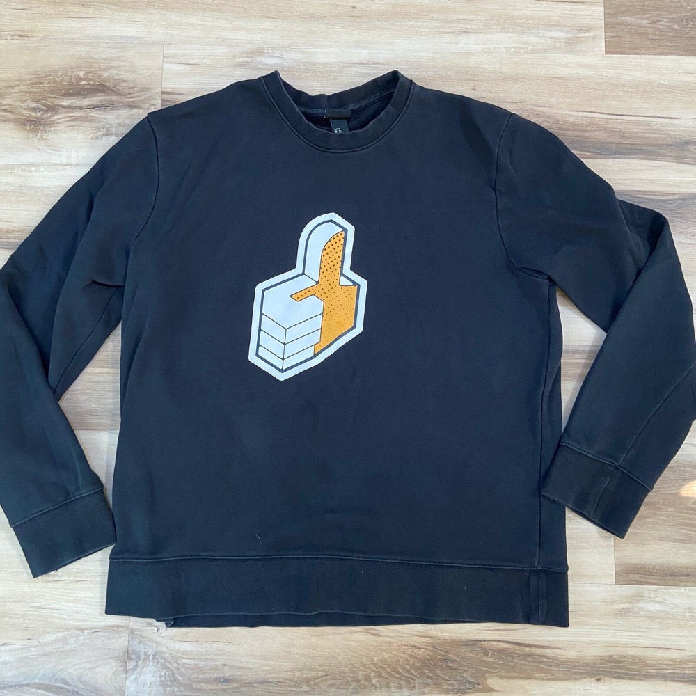 H&M Sweatshirt XL Thumbs Up Graphic Cotton Blend Pullover Black
